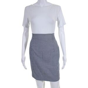 Regina Rubens Womens Wool Blend Houndstooth Zip Up Pencil Skirt White Size 40